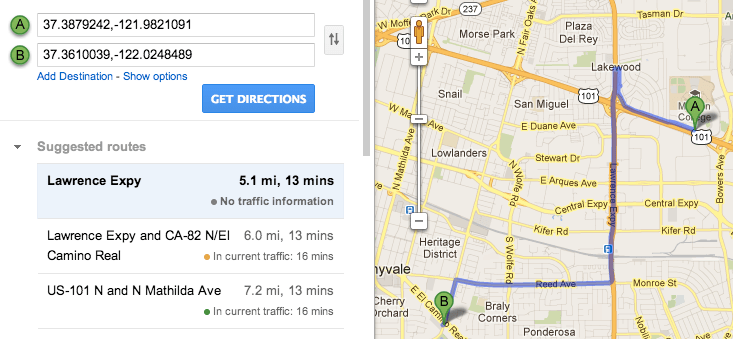 driving between two points